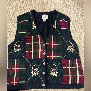 Women's Festive Plaid Sweater Vest Christopher & banks L